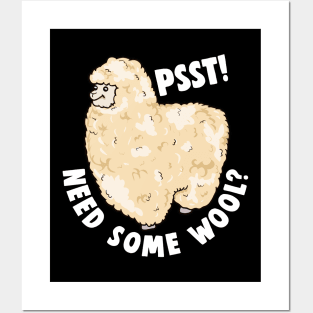 Cute Psst! Need Some Wool? Funny Alpaca Pun Animal Posters and Art